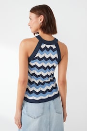 VERO MODA Blue Zig Zag Metallic Print High Neck Knitted Vest - Image 2 of 4