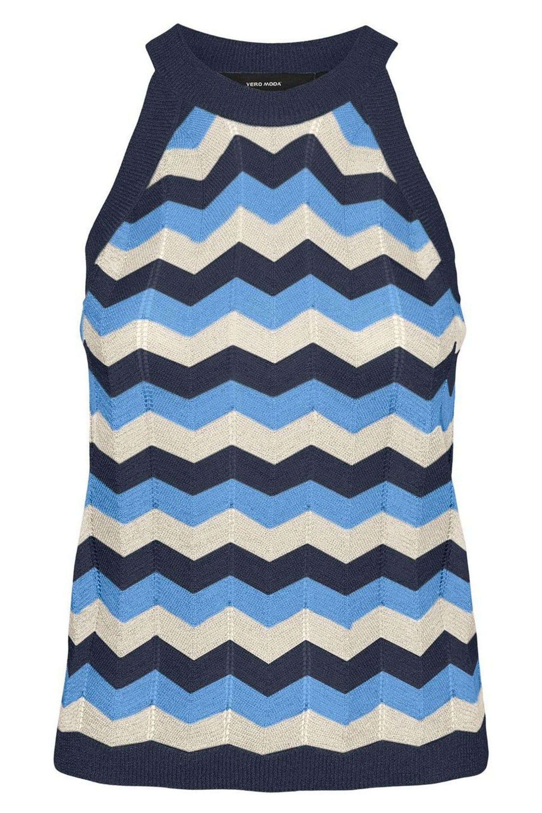 Buy VERO MODA Blue Zig Zag Metallic Print High Neck Knitted Vest from the Next UK online shop