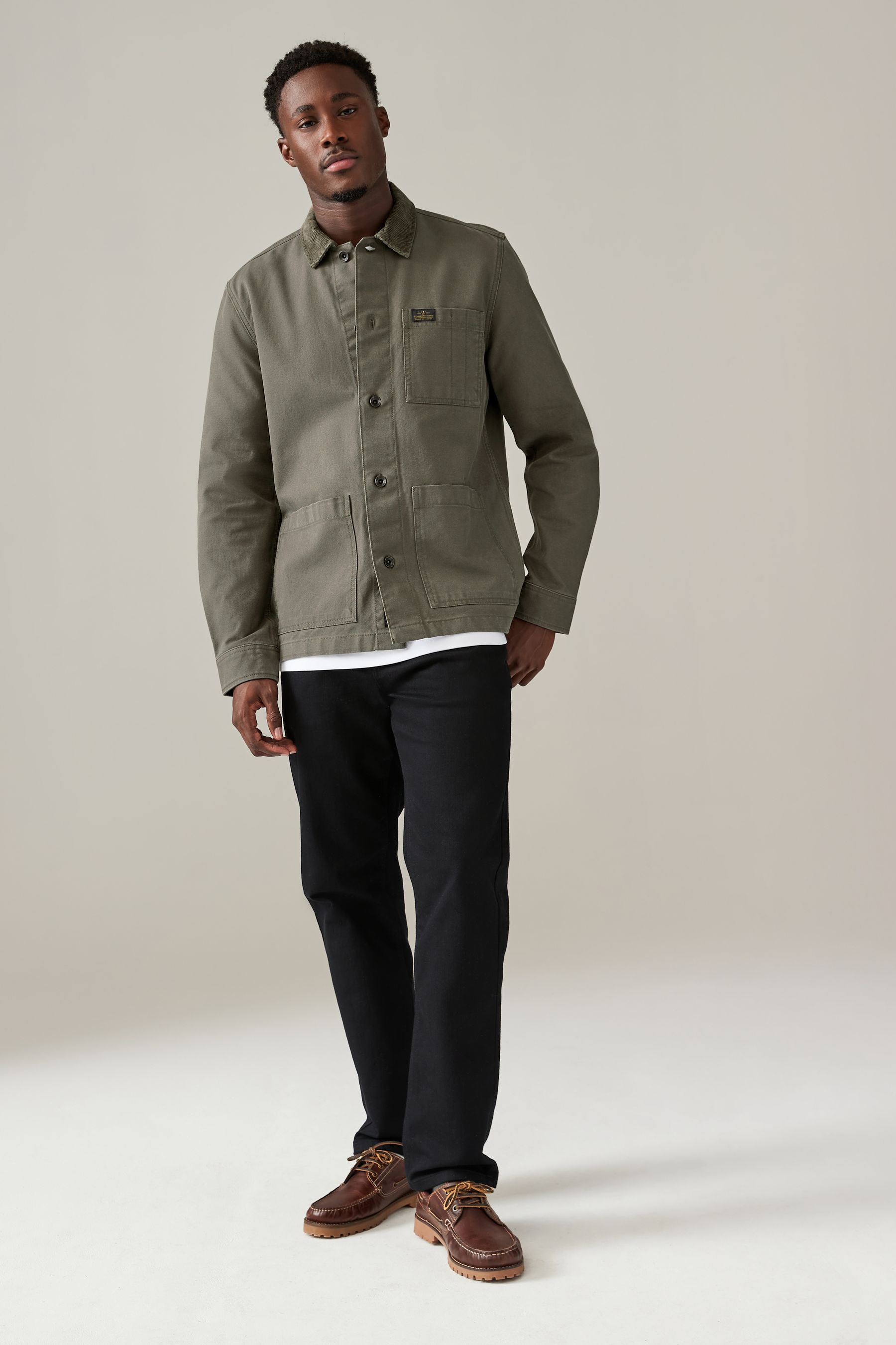 Buy Khaki Green Canvas Chore 100 Cotton Jacket With Corduroy Collar from Next Luxembourg