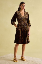 Joules Vanessa Floral Velvet Shirred Dress - Image 3 of 7