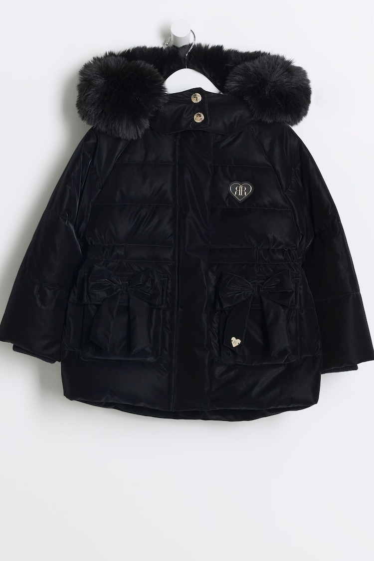 River Island Black Girls High Shine Padded Coat - Image 1 of 4