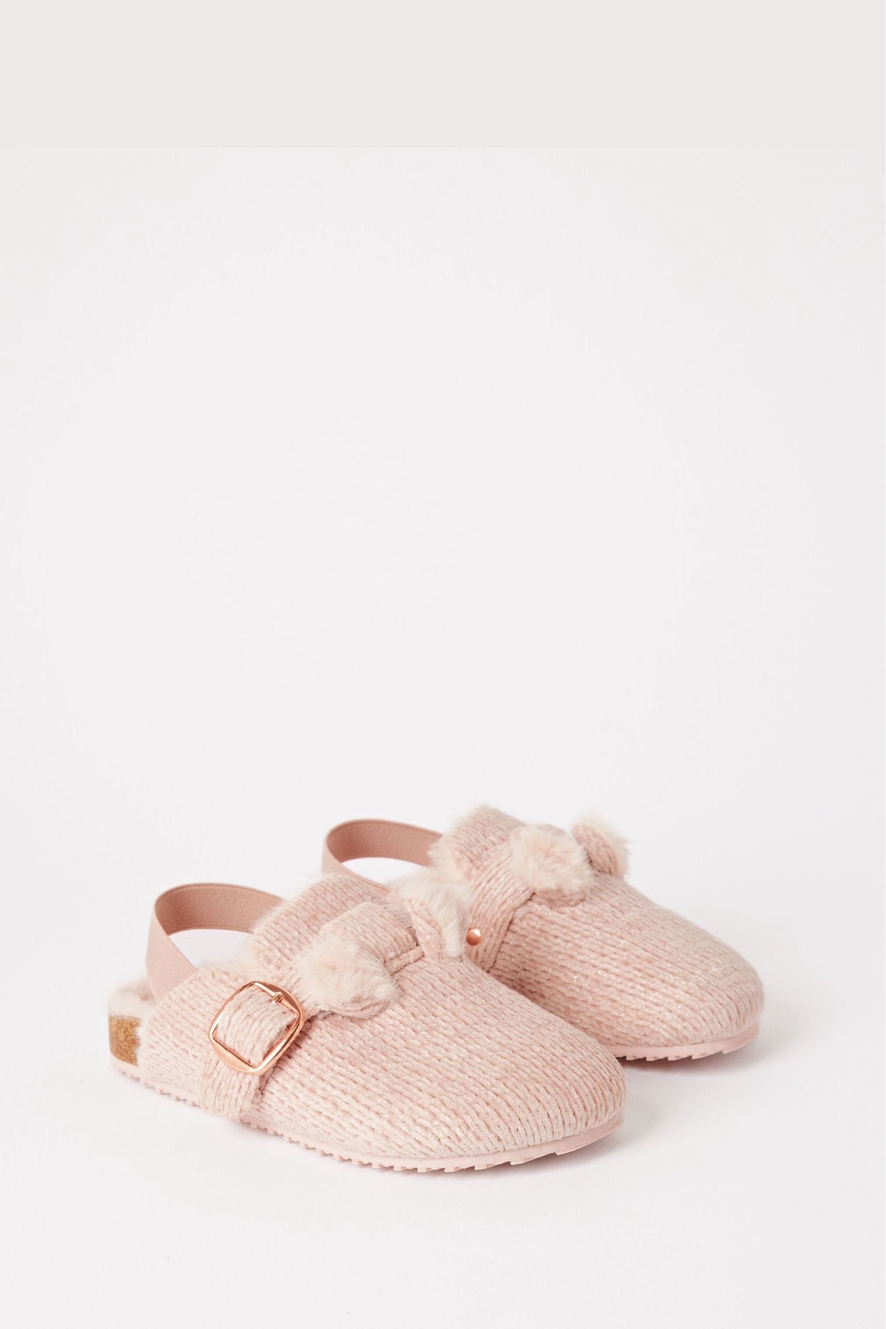 Lipsy Pink Slip On Footbed Buckle Faux Fur Lined Nightwear Slippers Clogs
