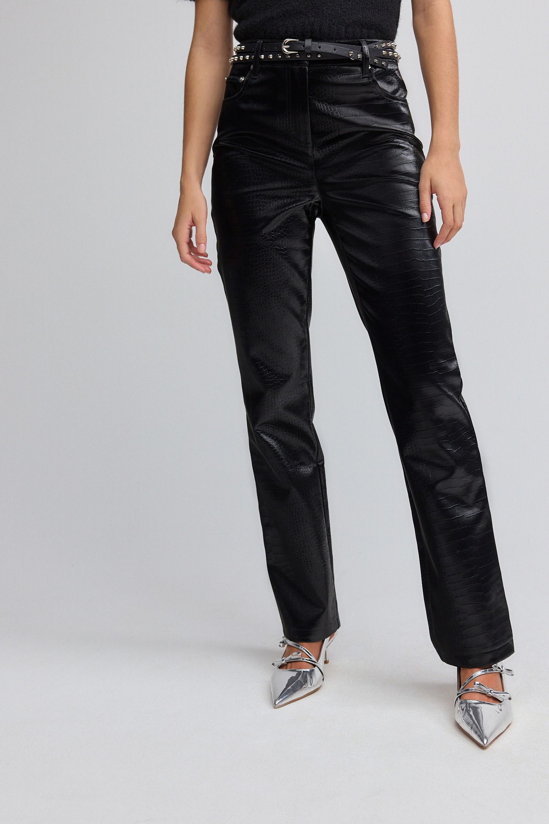 Buy Black Faux Leather Straight Leg Trousers from Next Luxembourg