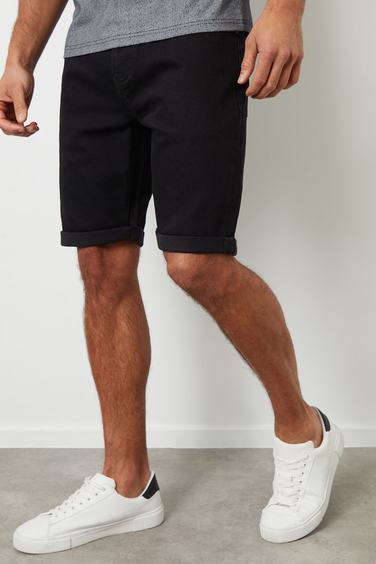 Threadbare Black Turn Up Denim Shorts - Image 1 of 5