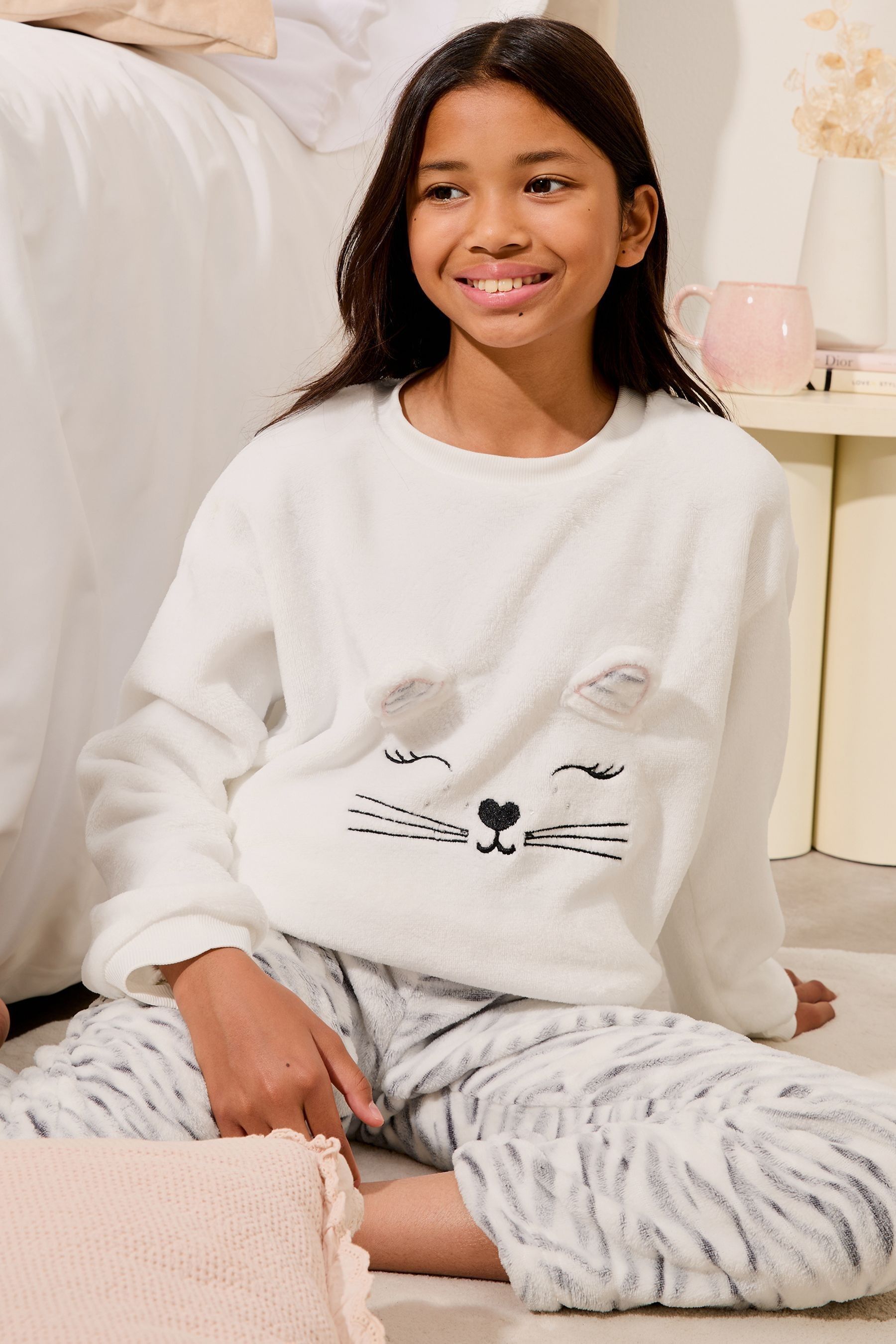 Buy Lipsy Grey 3D Cat Soft Touch Fleece Pyjamas 2 16yrs from Next Oman