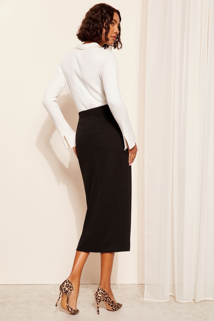 Friends Like These Black Scuba Crepe Textured Wrap Midi Skirt - Image 4 of 4