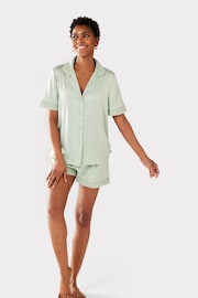 Chelsea Peers Green Satin Lace Trim Short Pyjama Set - Image 1 of 5