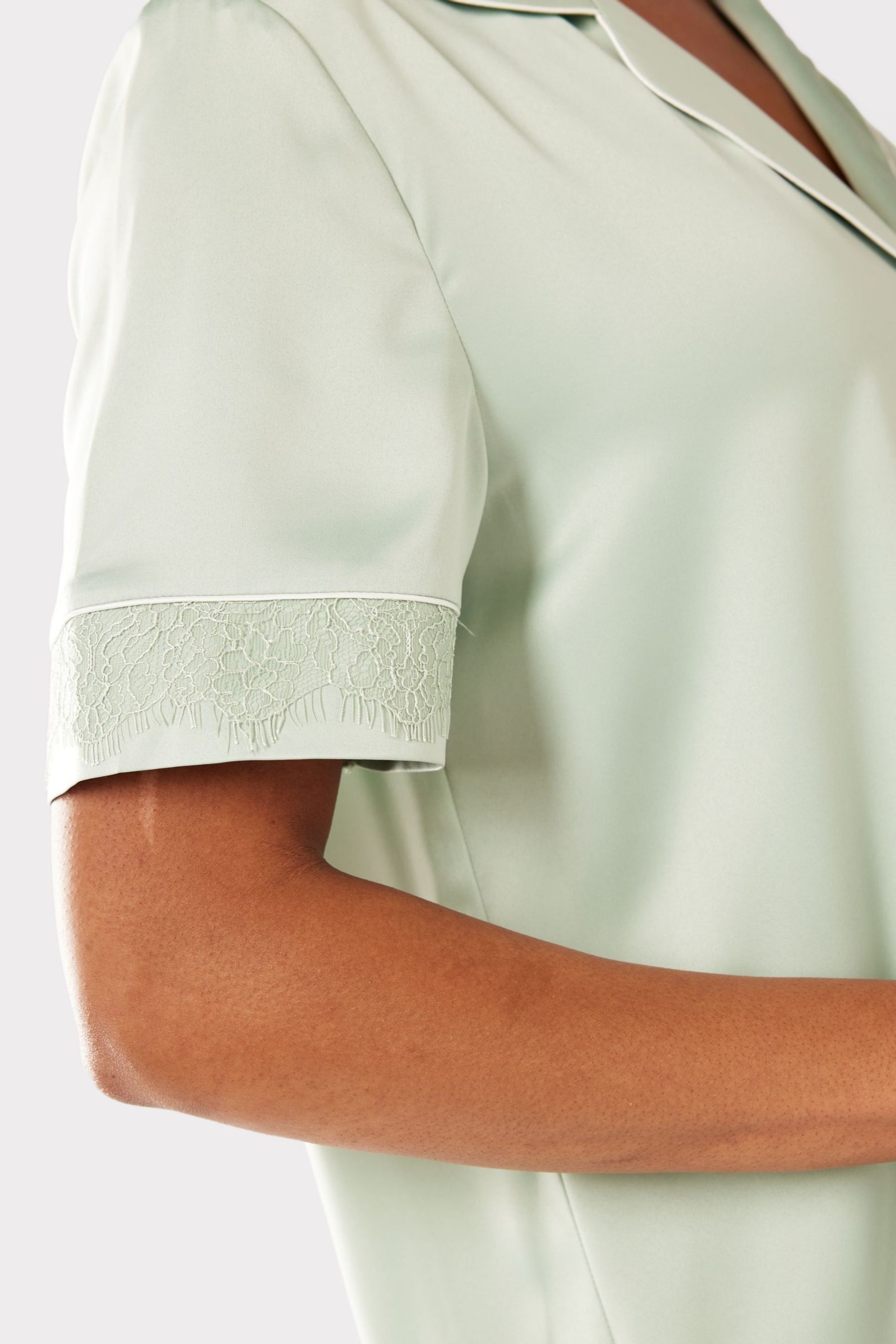 Chelsea Peers Green Satin Lace Trim Short Pyjama Set - Image 5 of 5
