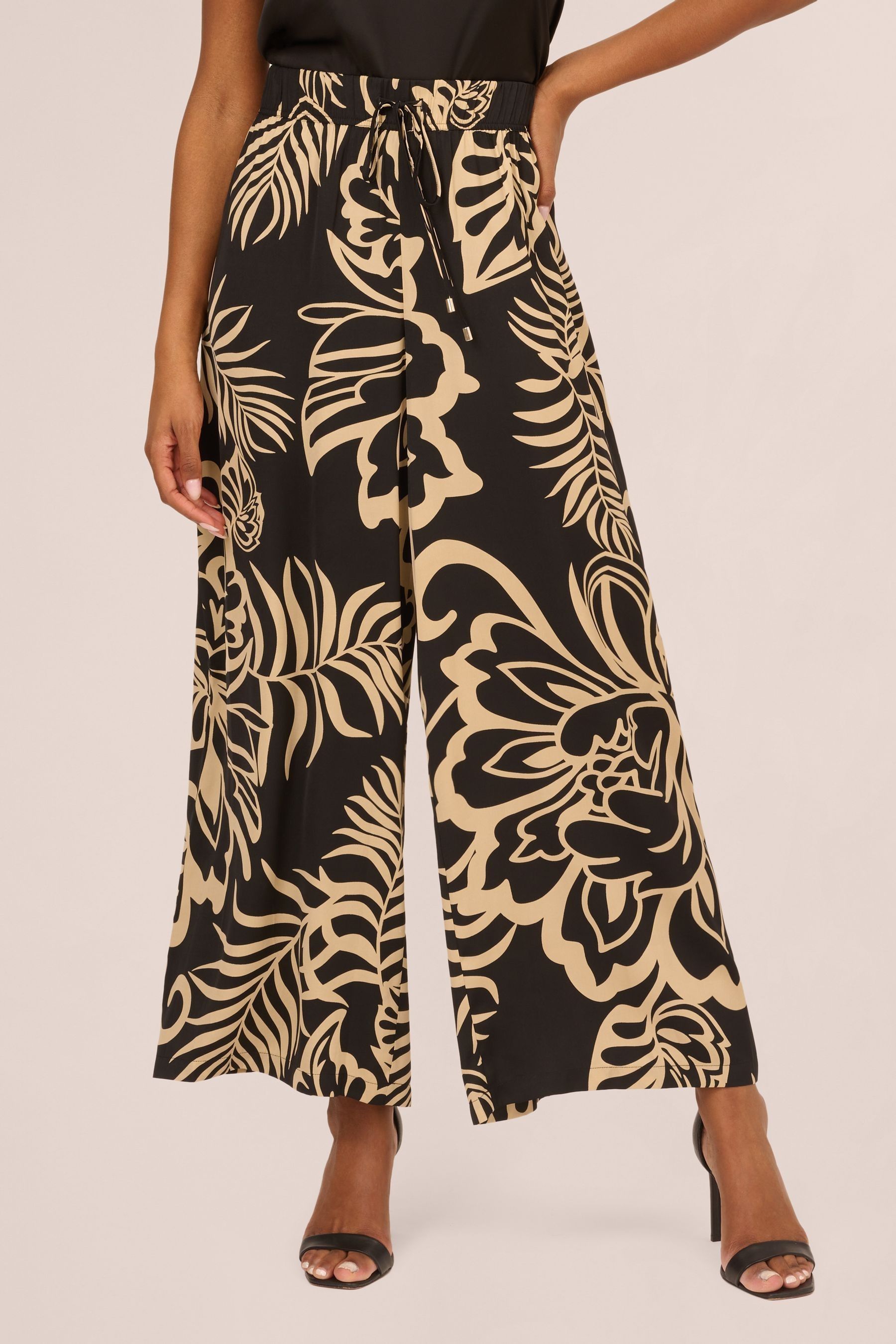 Buy Adrianna Papell Printed Drawstring Waist Pull On Woven Black Trousers from Next Luxembourg