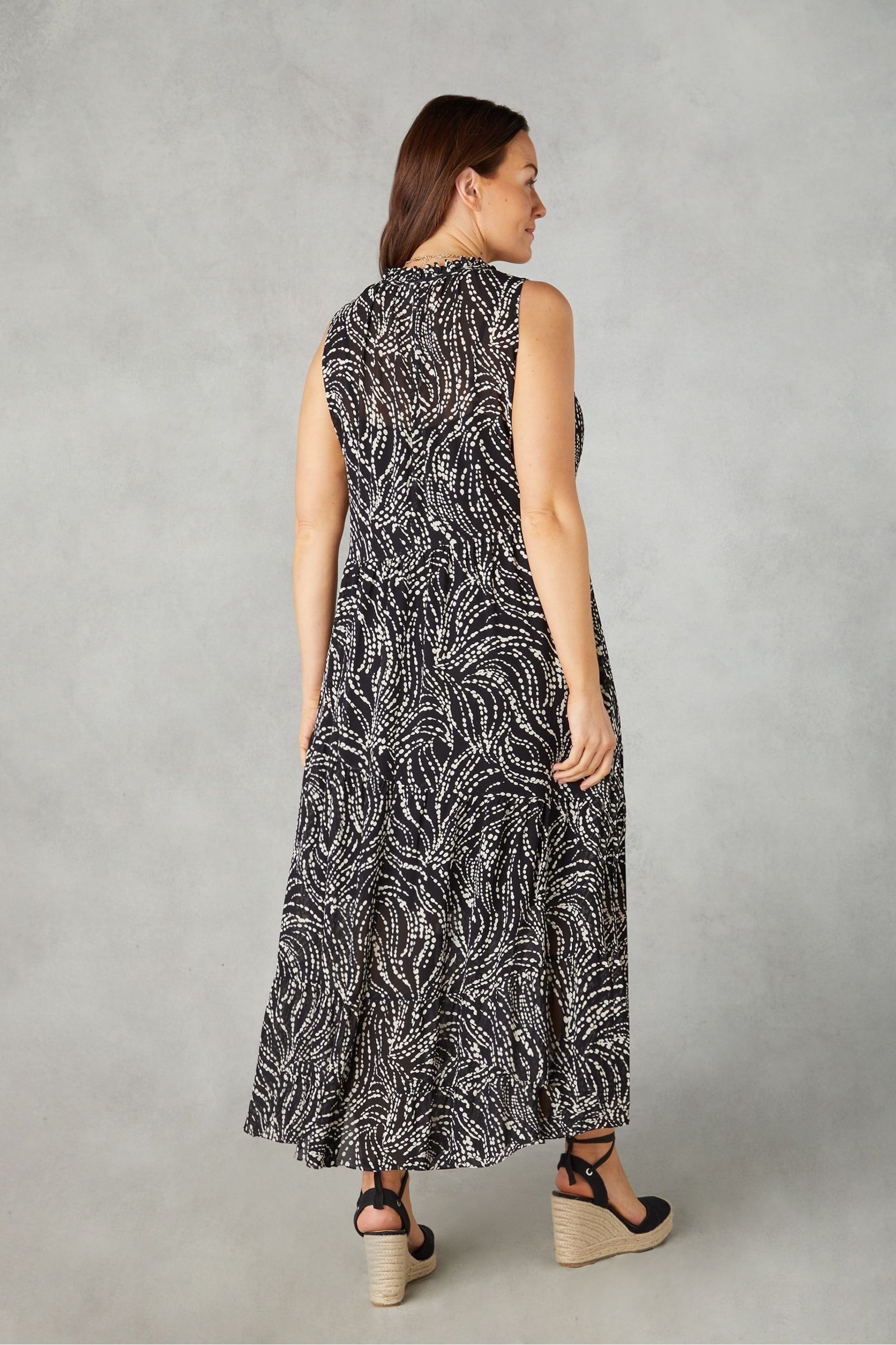 Live Unlimited Curve - Petite Spot Print Ruffle Black Midaxi Dress - Image 2 of 5