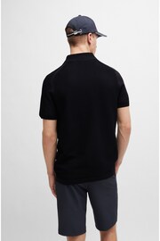 BOSS Dark Blue Short-Sleeved Zip-Neck Polo Sweater With Logo Detail - Image 4 of 5