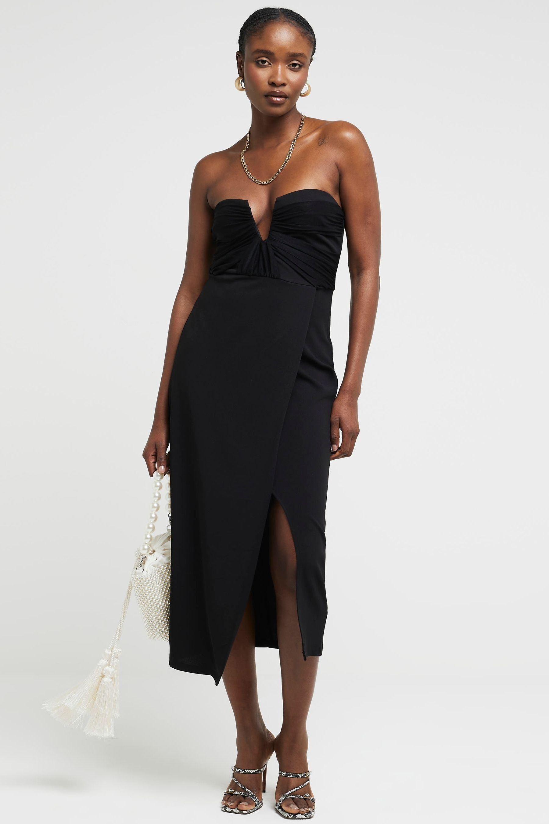 Black plunge midi dress new arrivals
