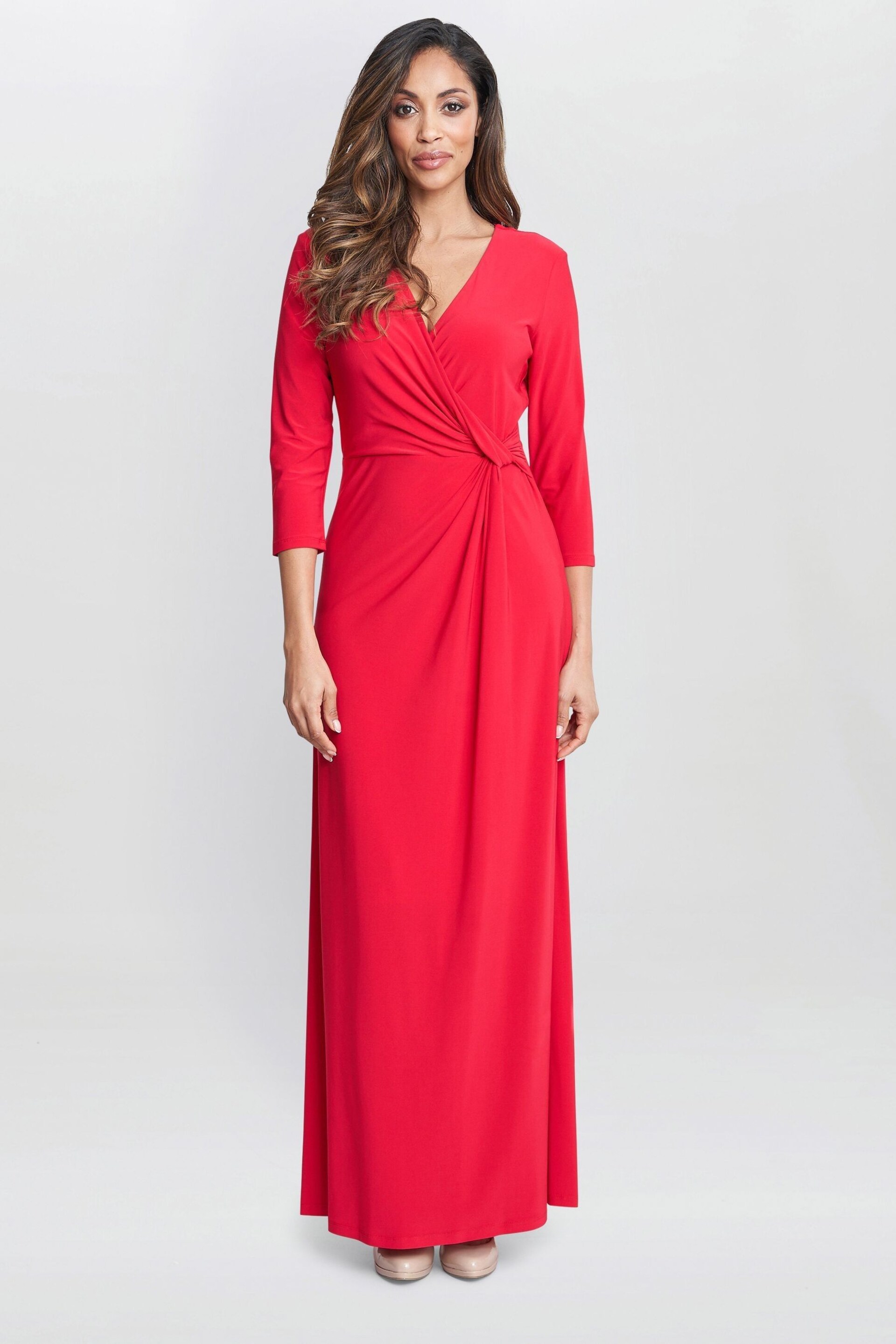 Gina Bacconi Red Celine Jersey Wrap Maxi Dress - Image 1 of 5