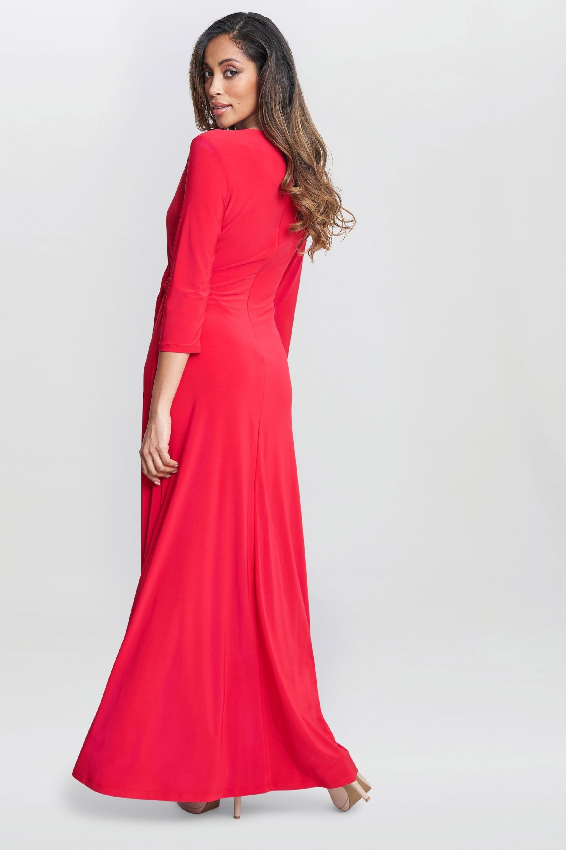 Gina Bacconi Red Celine Jersey Wrap Maxi Dress - Image 2 of 5