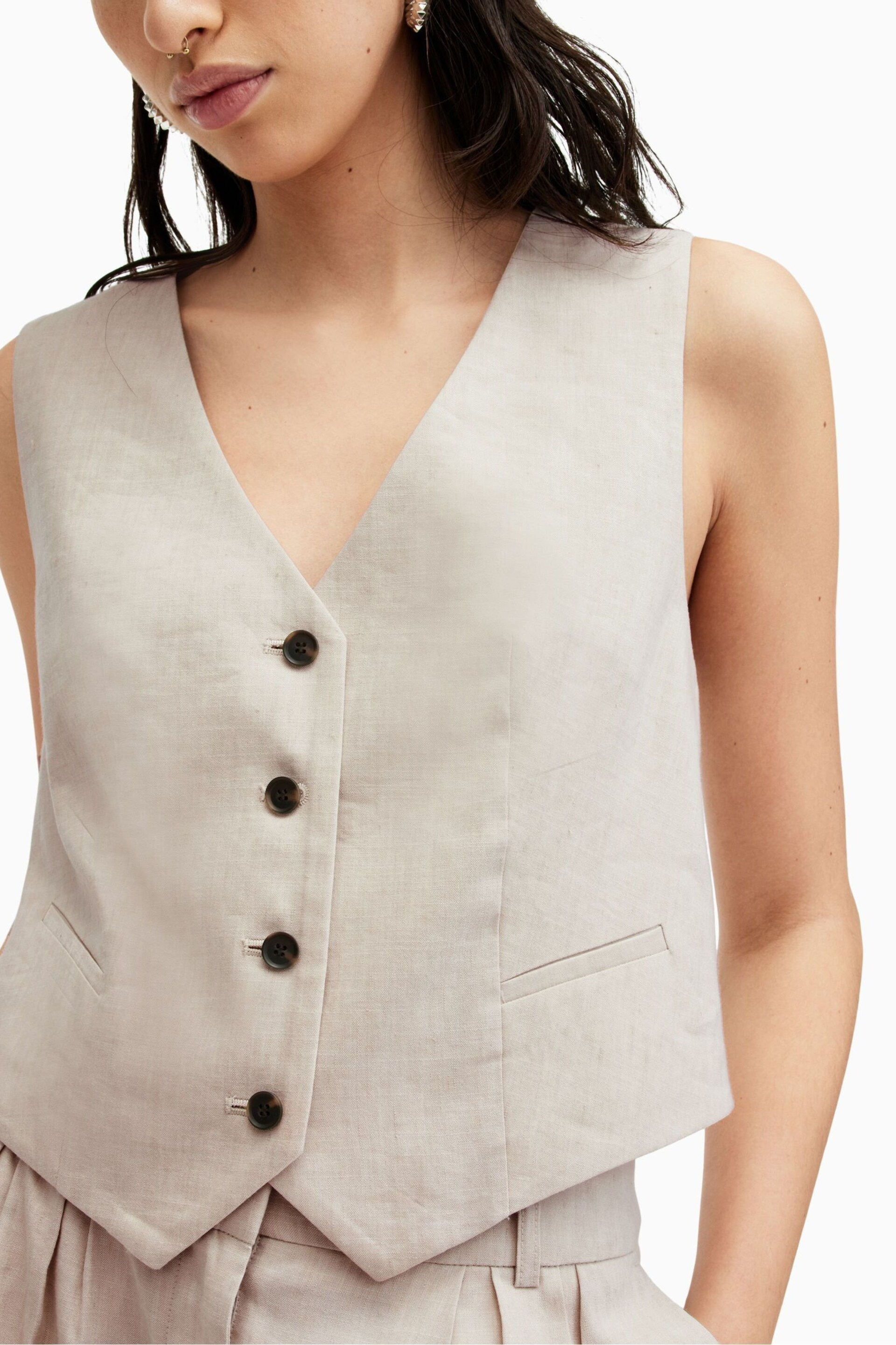 AllSaints Brown Whitney Waistcoat - Image 5 of 6