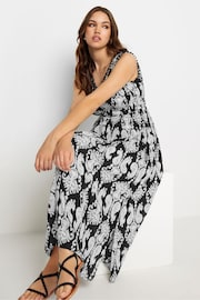 Long Tall Sally Black Mono Shirred Printed V-Neck Midi Dress - Image 3 of 5