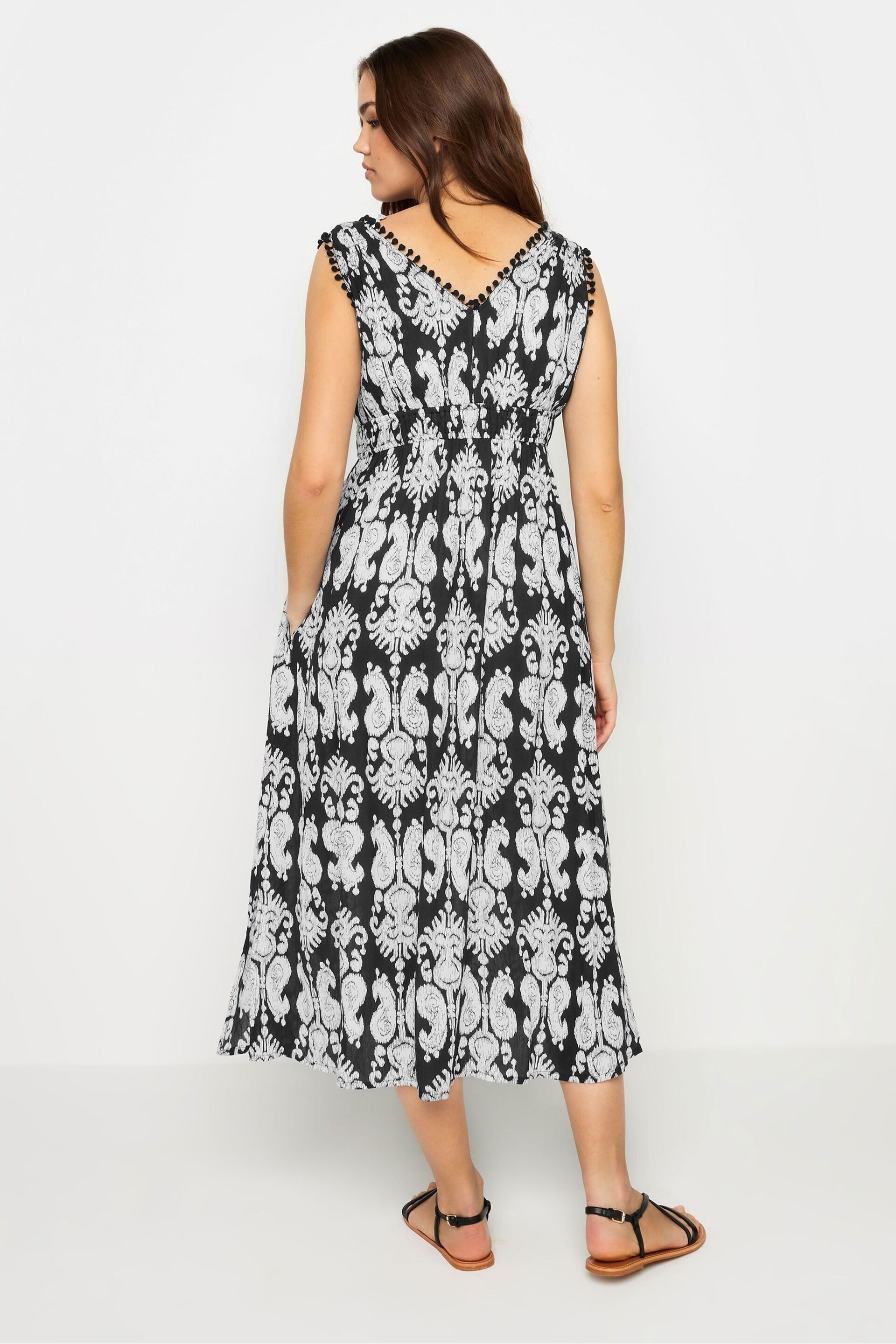 Long Tall Sally Black Mono Shirred Printed V-Neck Midi Dress - Image 4 of 5