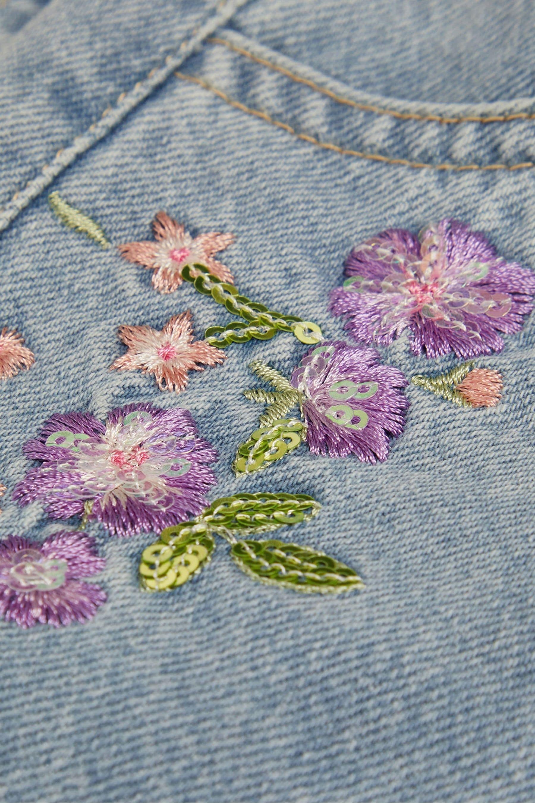 Buy Monsoon Blue Floral Embellished Denim Shorts from Next Luxembourg