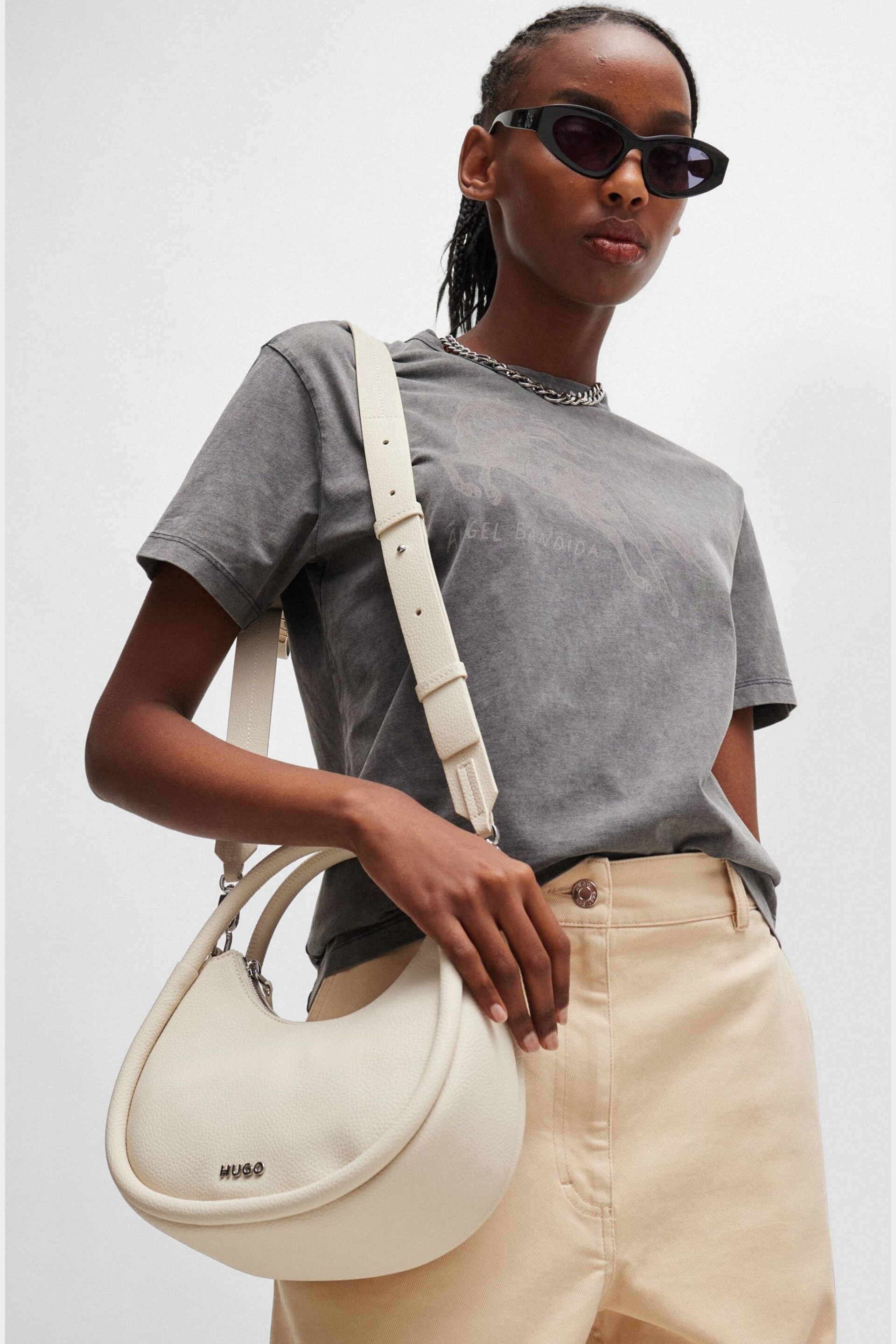 HUGO Faux-Leather Crossbody White Bag With Logo Lettering - Image 4 of 4