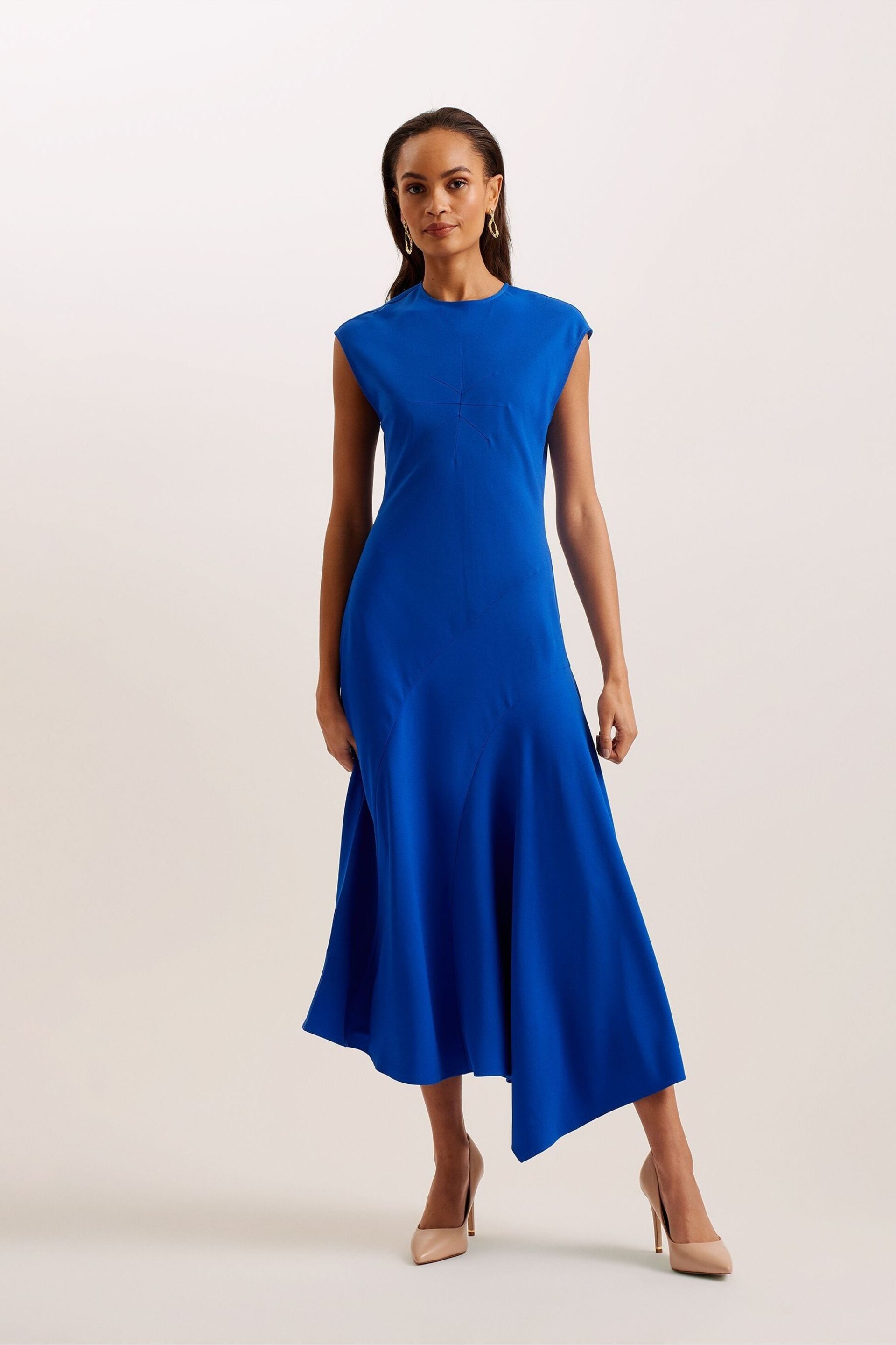 Ted Baker Blue Isparta Asymmetric Midi Dress - Image 1 of 5