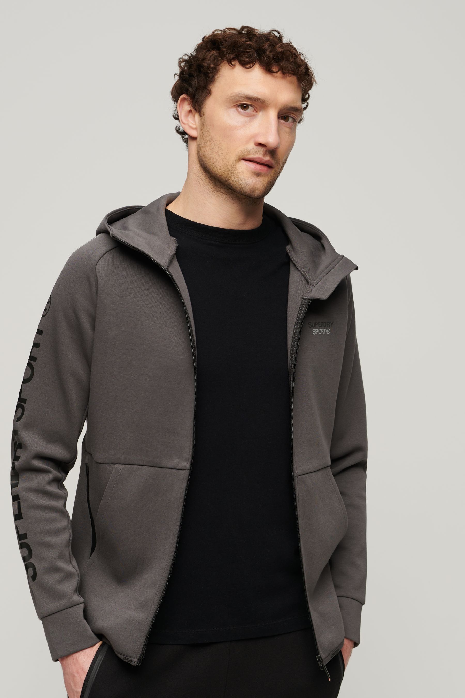 Buy Superdry Grey Sport Tech Logo Loose Zip Hoodie from Next Luxembourg