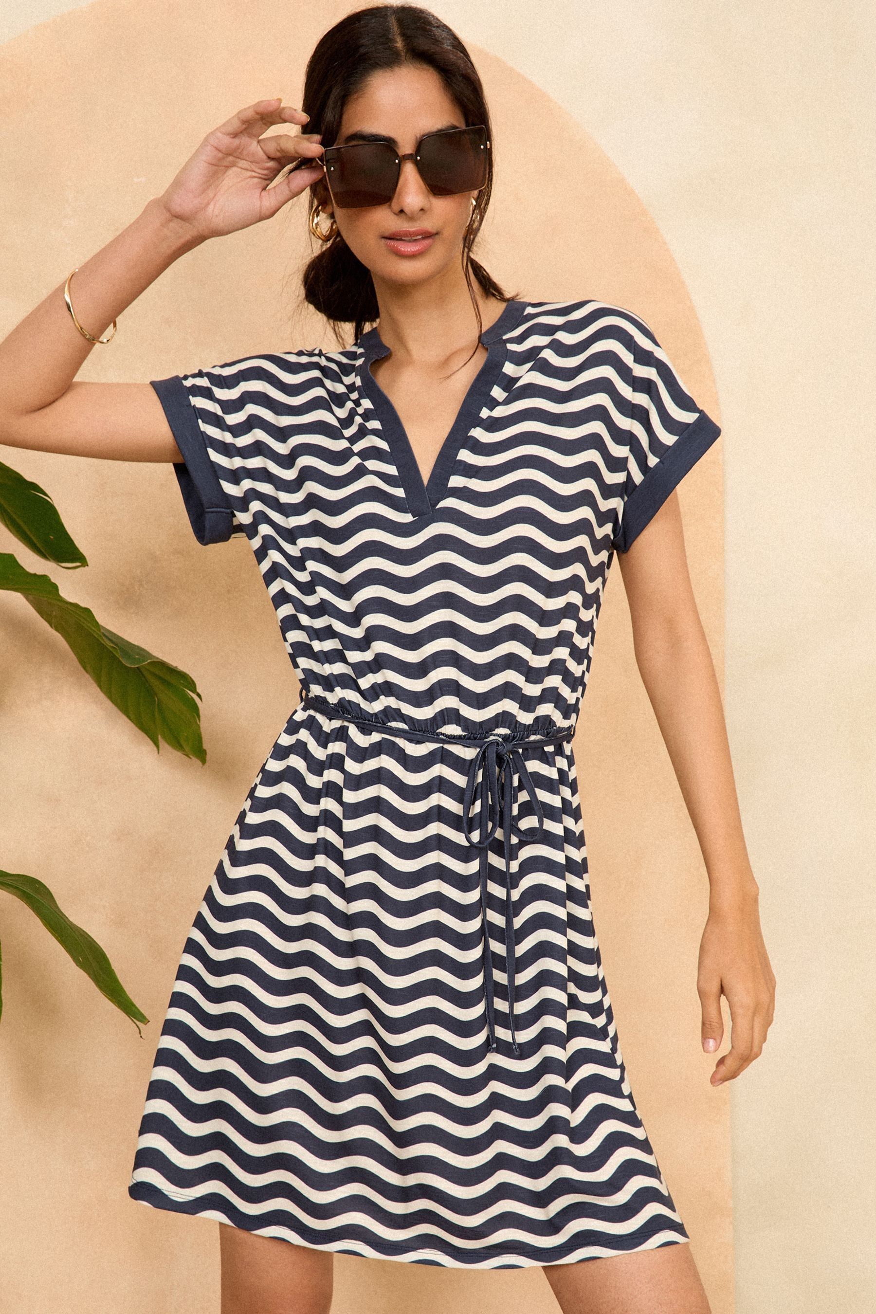Striped v neck t shirt dress 2025