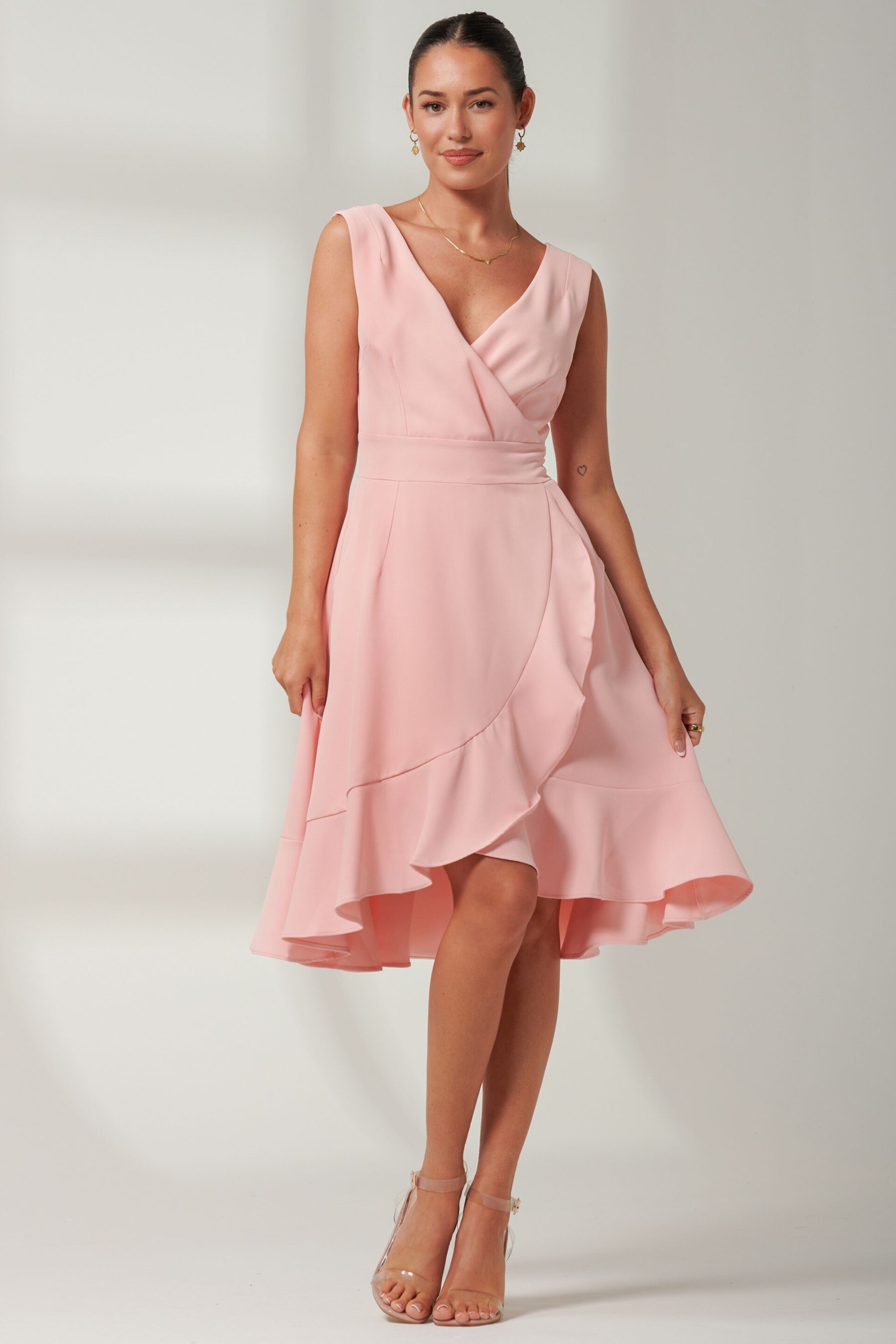 Jolie Moi Pink Wrap Frill Hem Midi Dress - Image 4 of 7