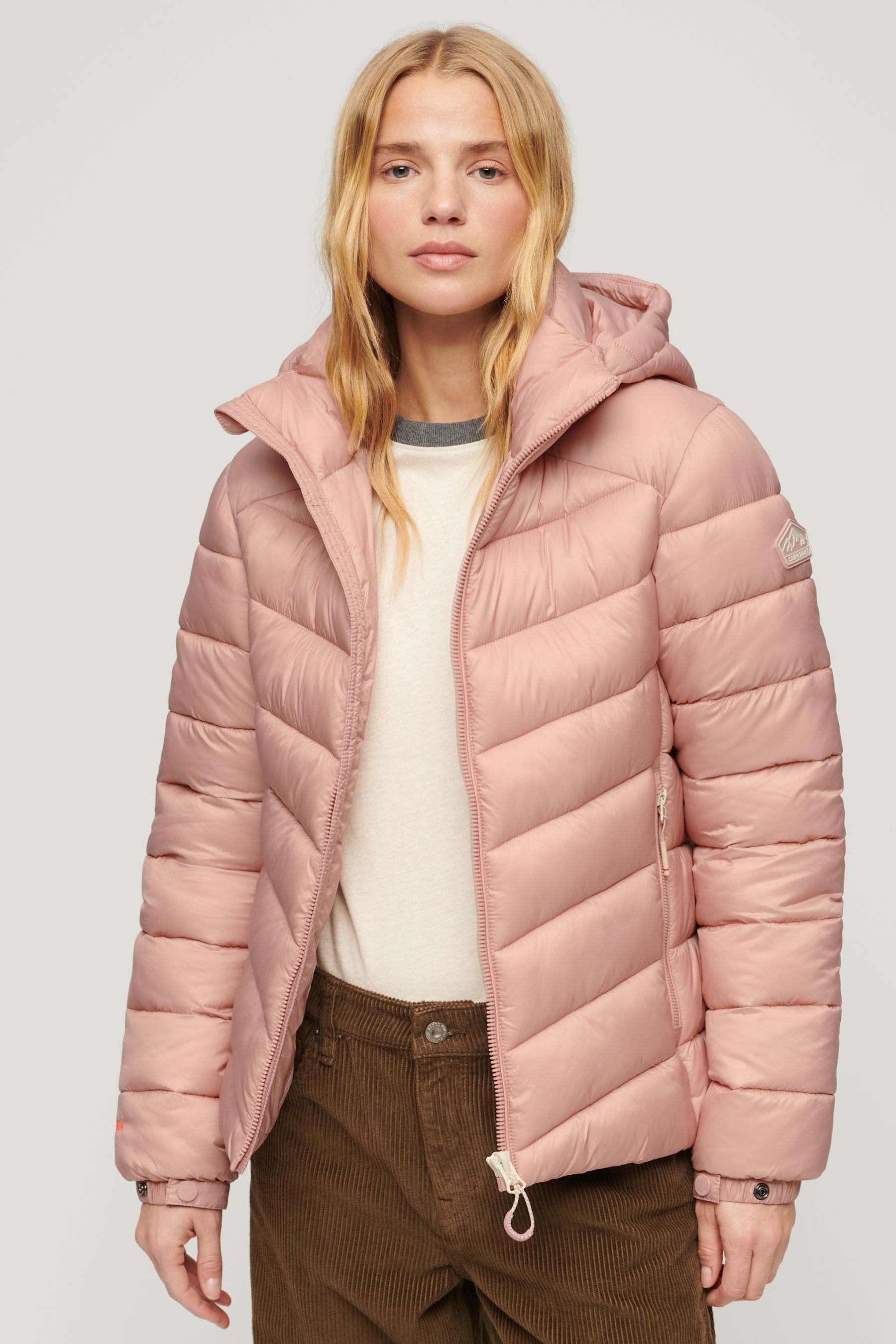 Superdry Pink Hooded Fuji Padded Jacket 12 Womens