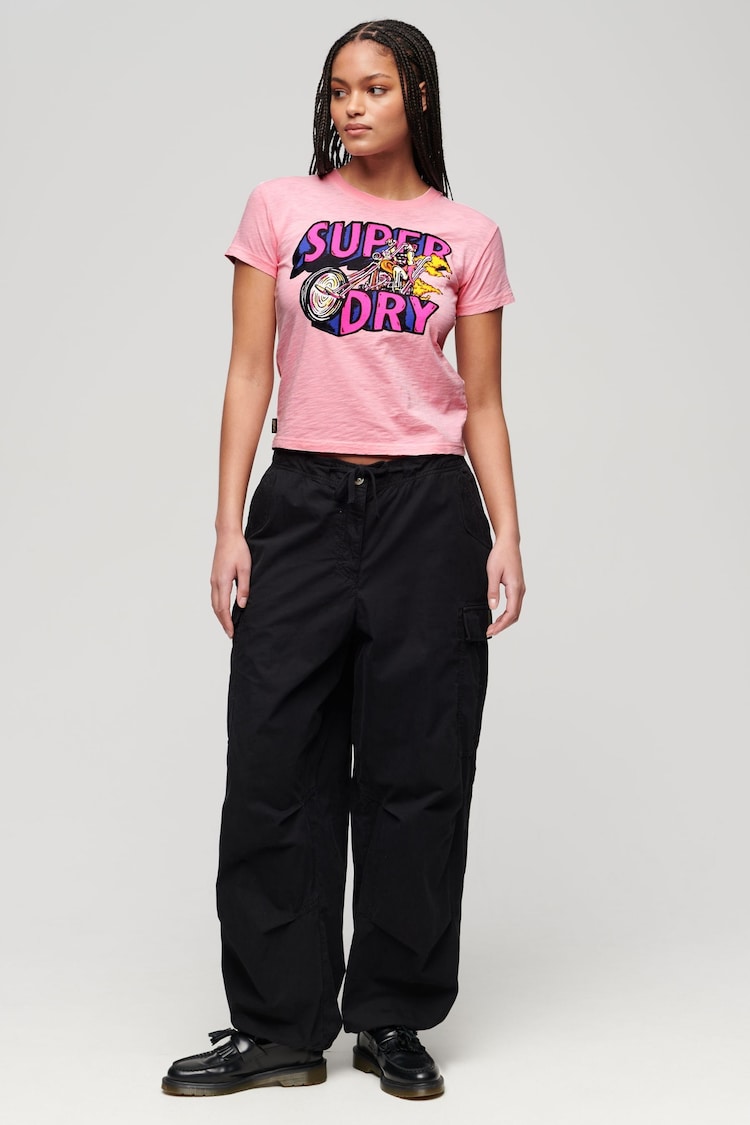 Superdry Pink 100% Cotton Neon Motor Graphic Fitted T-Shirt - Image 2 of 3