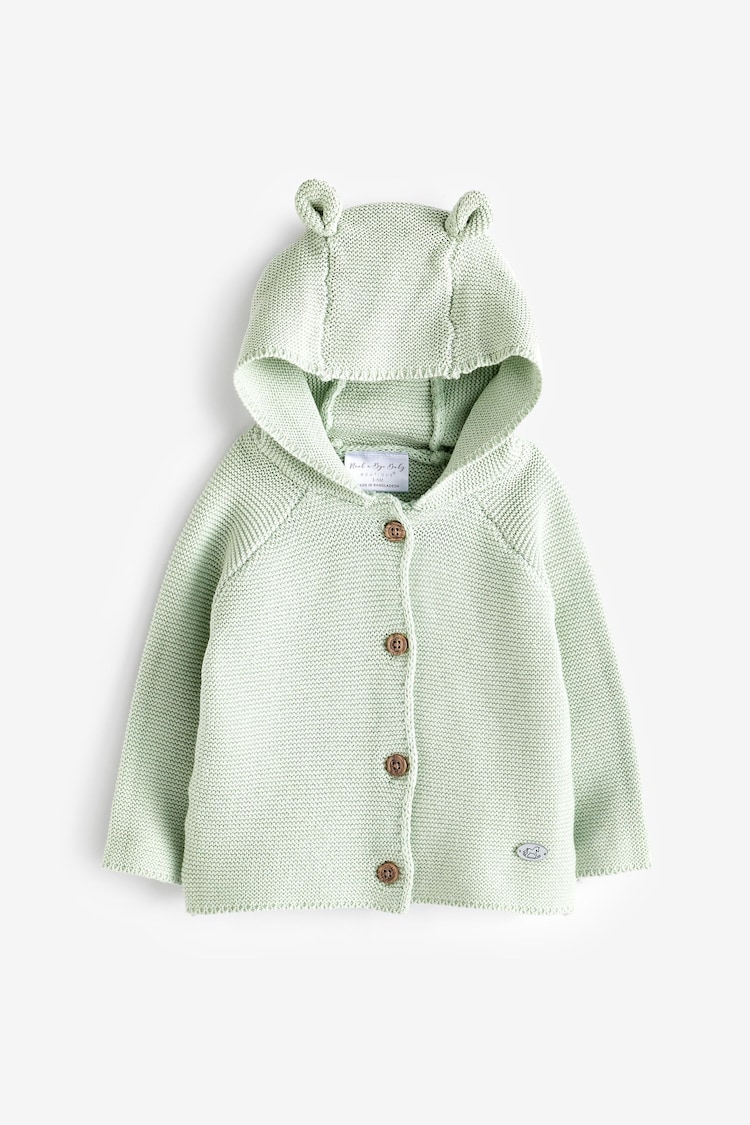 Rock-A-Bye Baby Boutique Green Hooded Bear 100% Cotton Knit Cardigan - Image 1 of 3