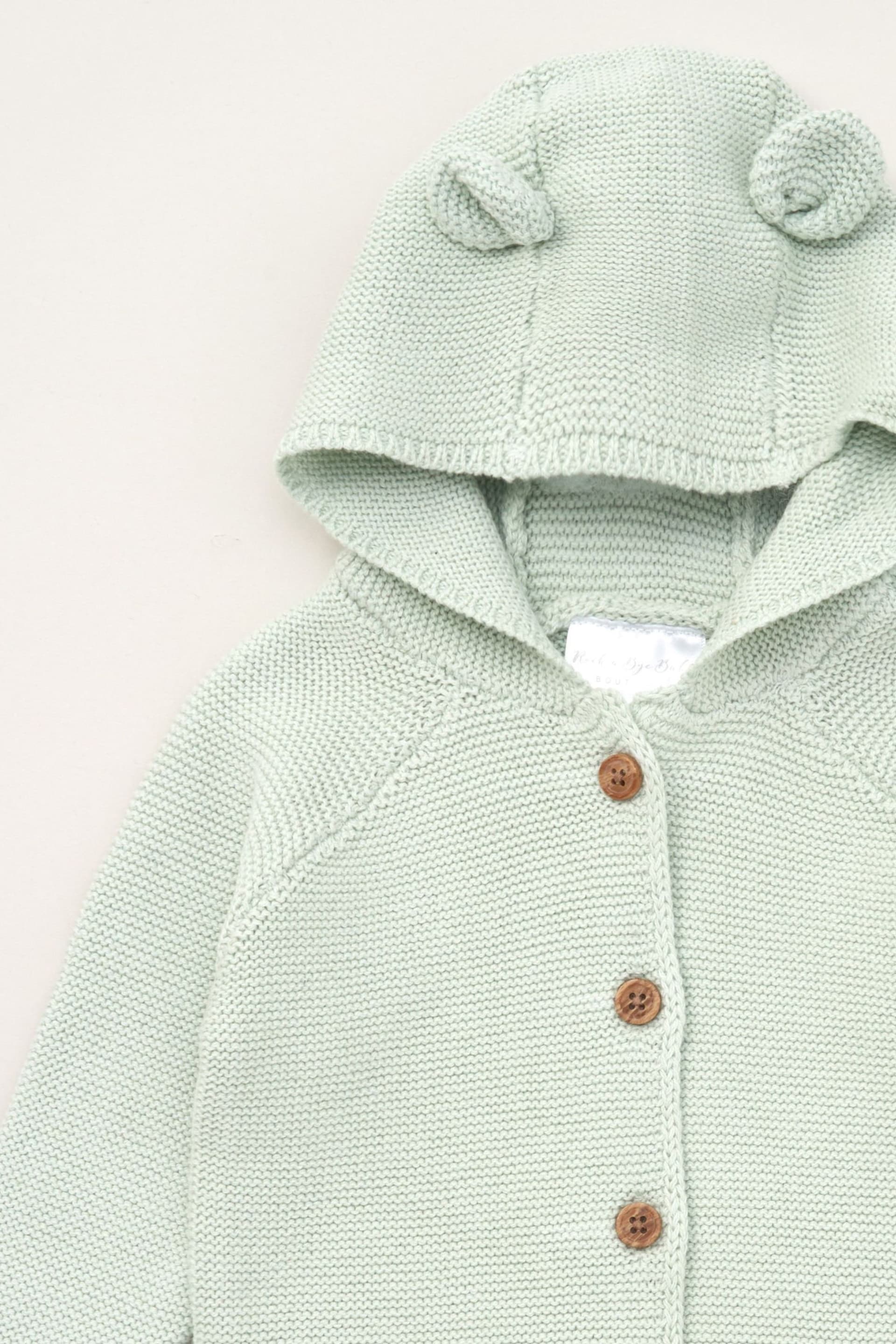 Rock-A-Bye Baby Boutique Green Hooded Bear Cotton Knit Cardigan - Image 3 of 3