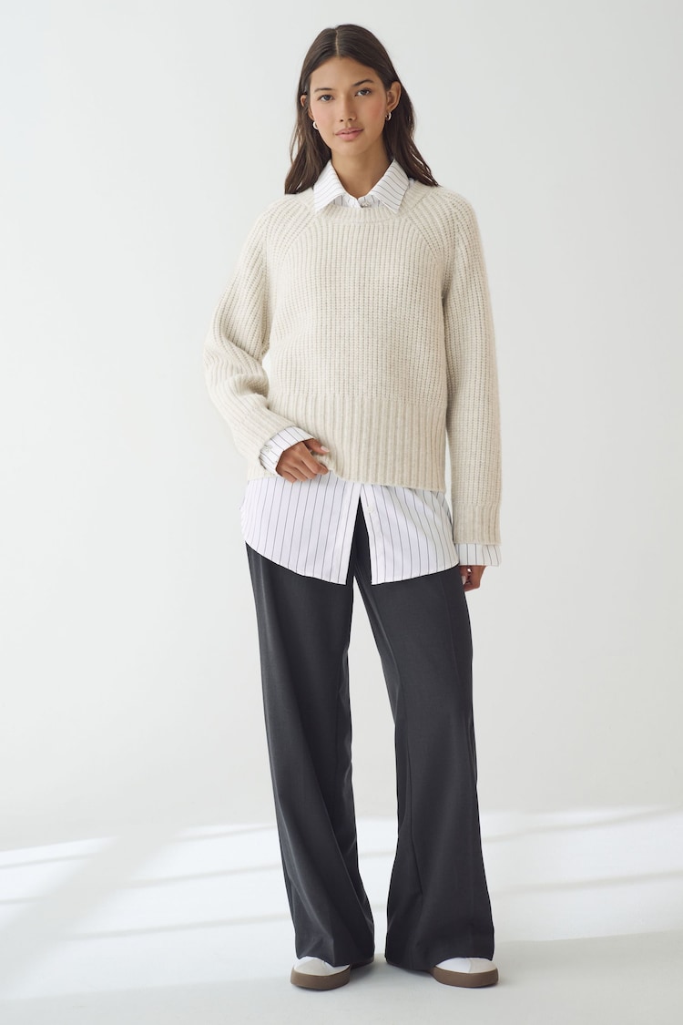 Neutral Collared Shirt Layer Knitted Jumper - Image 2 of 7