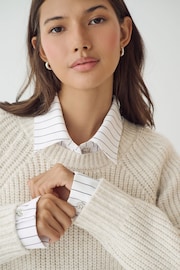 Neutral Collared Shirt Layer Knitted Jumper - Image 4 of 7