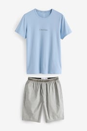 Calvin Klein Blue Chrome Slogan T-Shirt And Shorts Set - Image 1 of 6