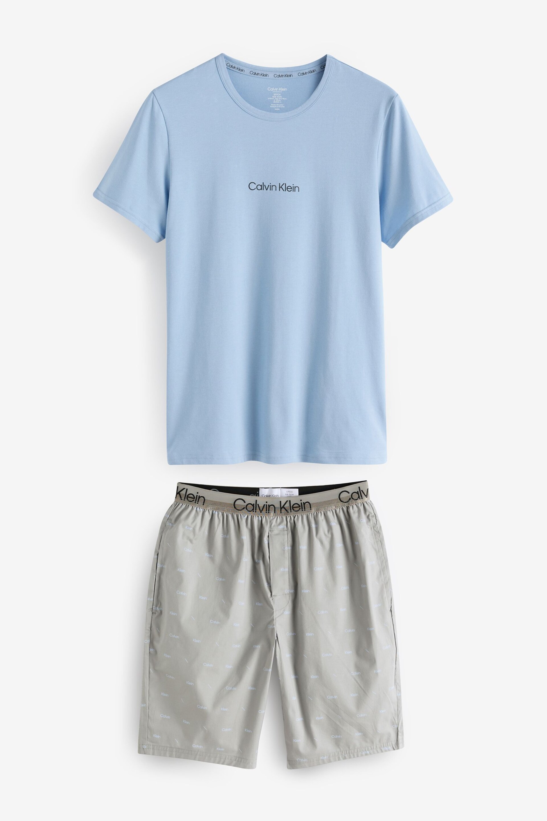 Calvin Klein Blue Chrome Slogan T-Shirt And Shorts Set - Image 1 of 6