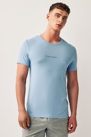 Calvin Klein Blue Chrome Slogan T-Shirt And Shorts Set - Image 2 of 6