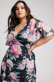 Yours London Curve Navy Blue Floral Print Wrap Maxi Dress - Image 1 of 5
