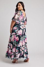 Yours London Curve Navy Blue Floral Print Wrap Maxi Dress - Image 4 of 5