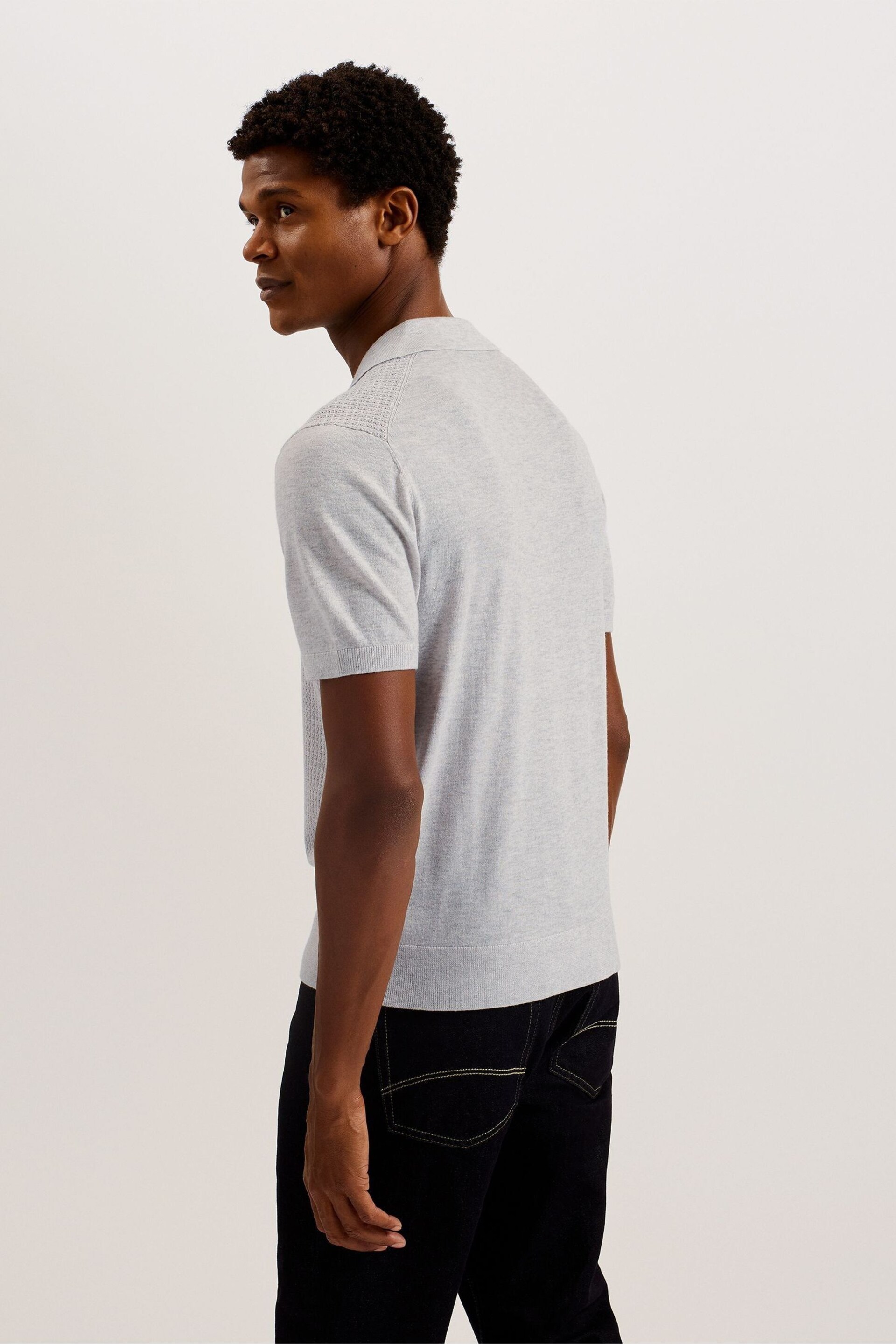 Ted Baker Grey Adio Textured Front Polo Shirt - Image 5 of 6