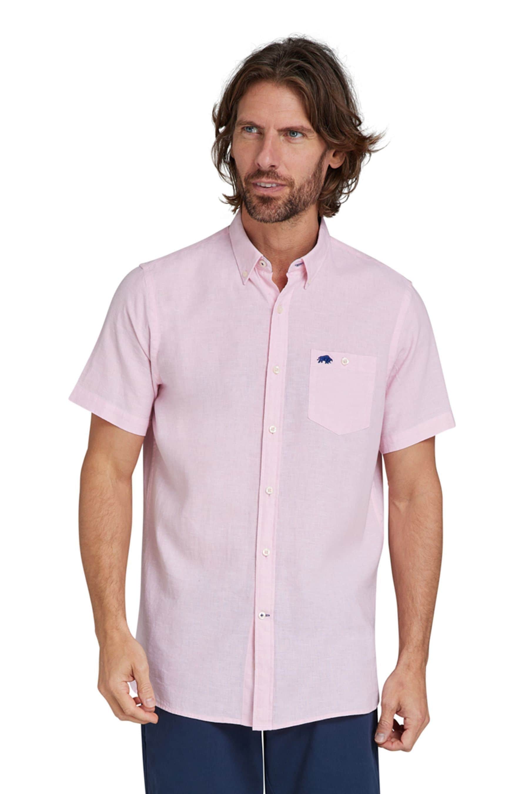 Buy Raging Bull Pink Short Sleeve Classic Linen Shirt from Next Luxembourg