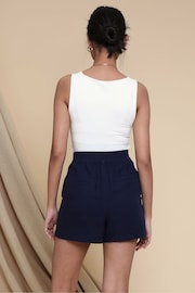 Threadbare Blue Linen Blend Shorts - Image 2 of 4