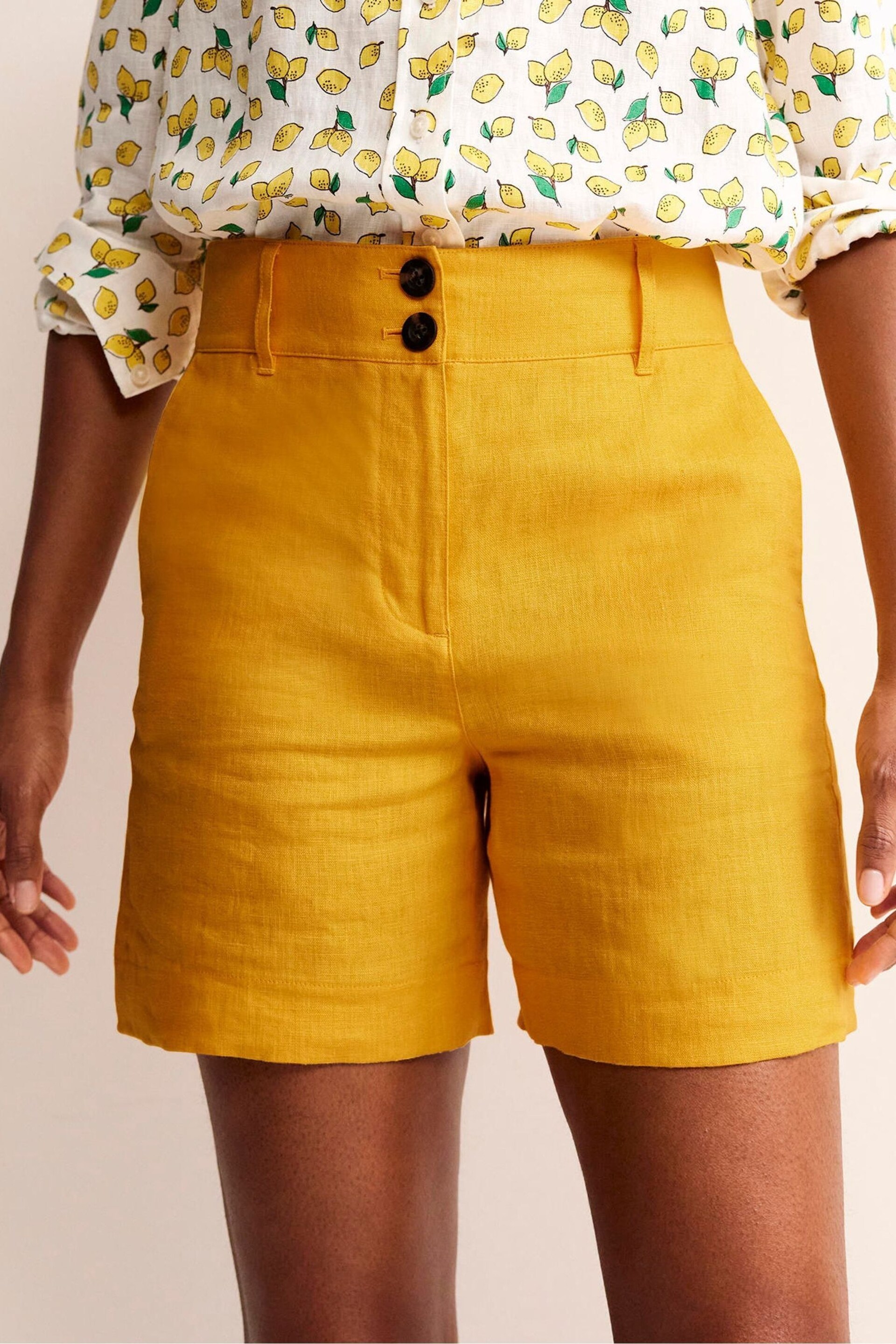 Boden Yellow Petite Westbourne Linen Shorts - Image 4 of 5