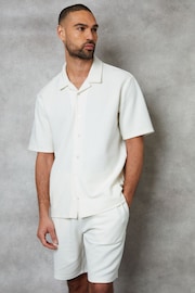 Threadbare Ecru Textured Revere Collar Short Sleeve Shirt - Image 1 of 4