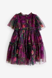 Plum Purple Printed Mesh Party Dress (3mths-7yrs) - Image 8 of 11