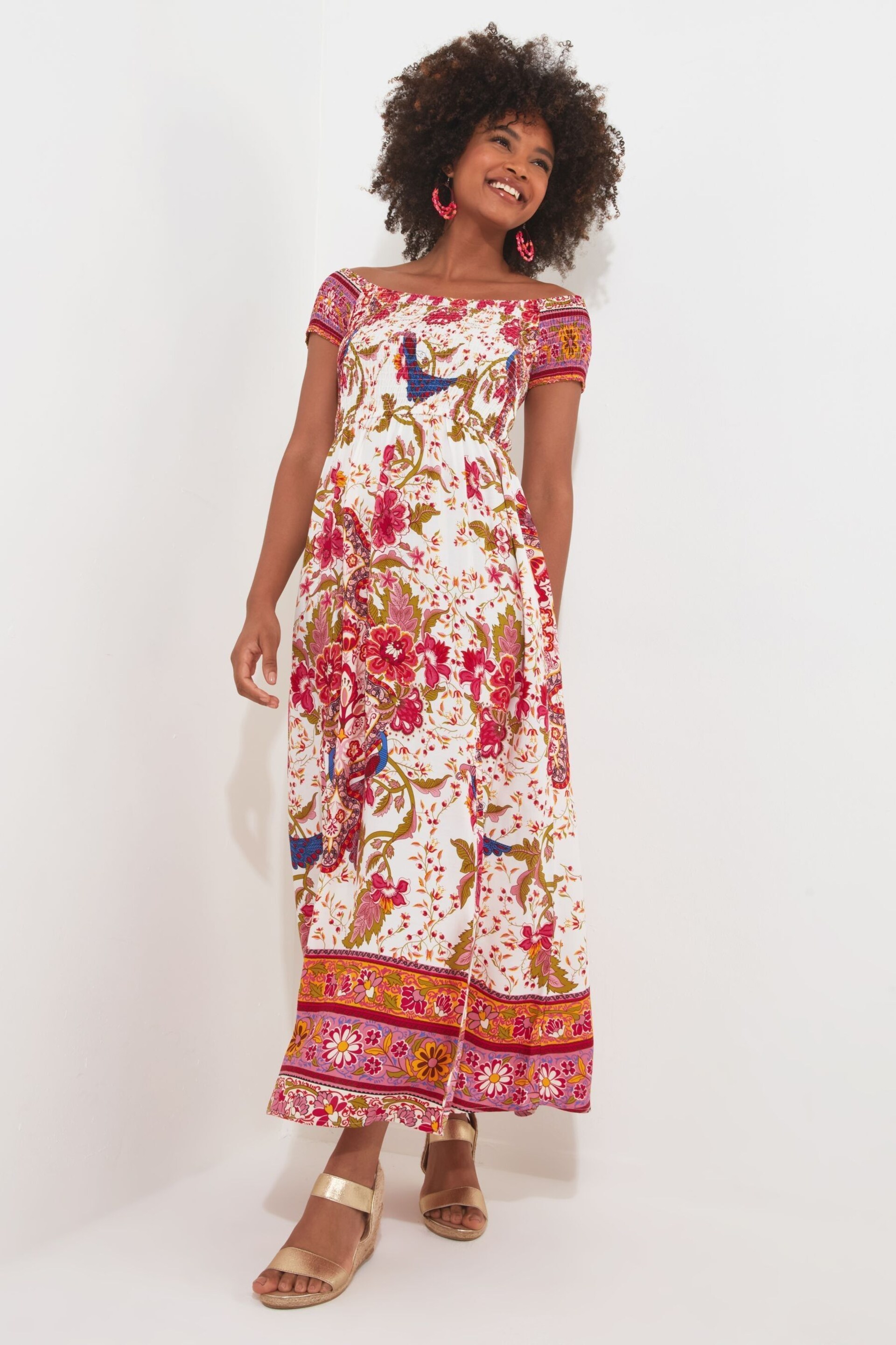 Joe Browns Pink Short Sleeve Border Print Maxi Dress - Image 2 of 7