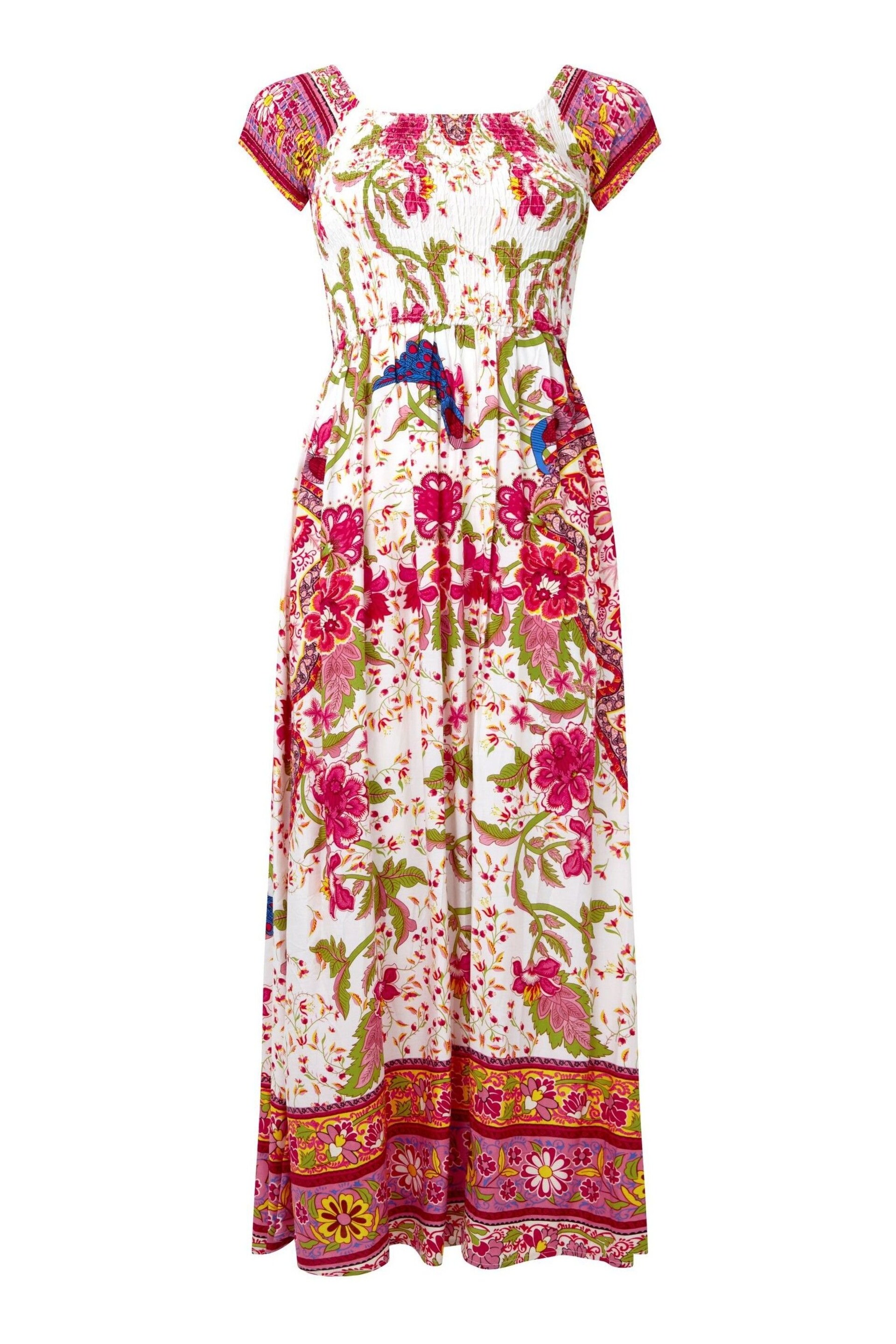 Joe Browns Pink Short Sleeve Border Print Maxi Dress - Image 7 of 7