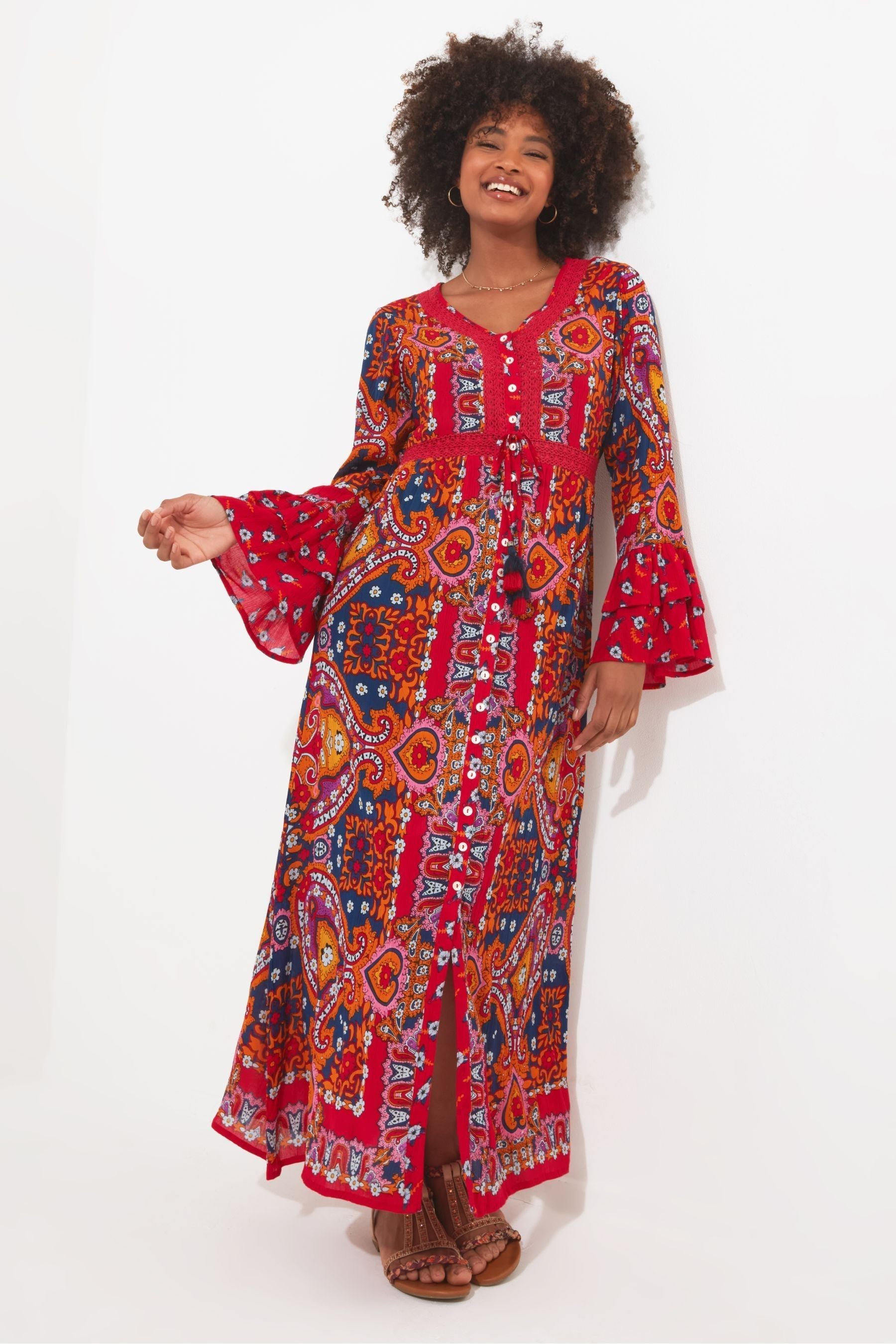 Red bohemian maxi dress deals