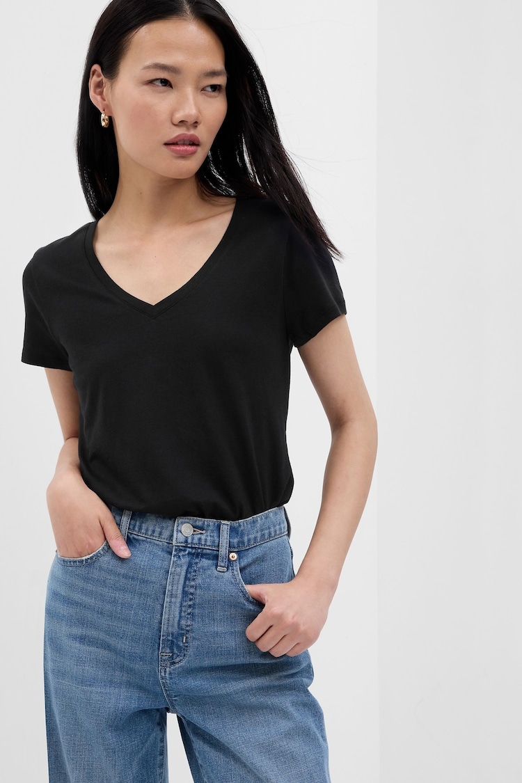 Gap Black Favourite Short Sleeve V-Neck T-Shirt - Image 1 of 3