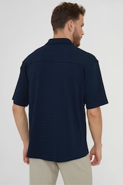 Threadbare Navy Textured Short Sleeve Cotton Shirt With Stretch - Image 2 of 4