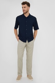 Threadbare Navy Textured Short Sleeve Cotton Shirt With Stretch - Image 3 of 4